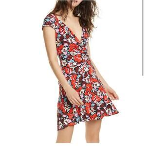 Free People Key to Your Hear Mini Dress Floral Ribbed Stretch Red Black Small